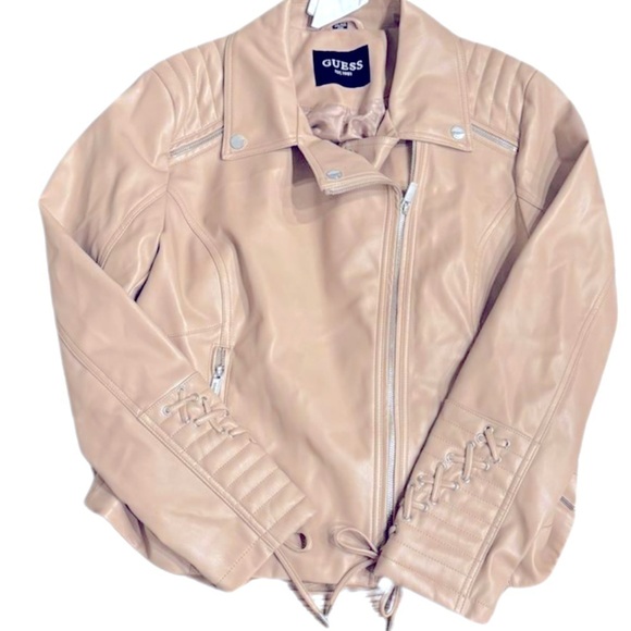 GUESS Women's Faux-Leather Asymmetric Moto Coat leather jacket size XXL latte - Picture 9 of 12